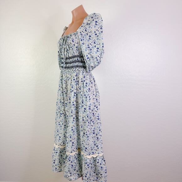 Johnny Was Camille Puff Sleeve Square Smocked Floral Cottagecore Midi Dress NWT - Picture 6 of 13